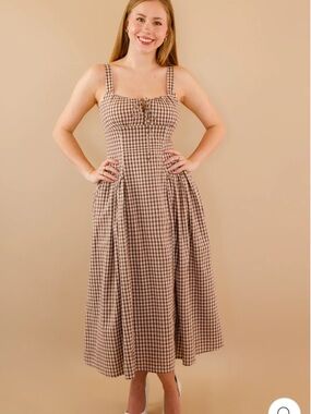 Creamon Name the Time and Place Gingham Maxi Dress in Brown